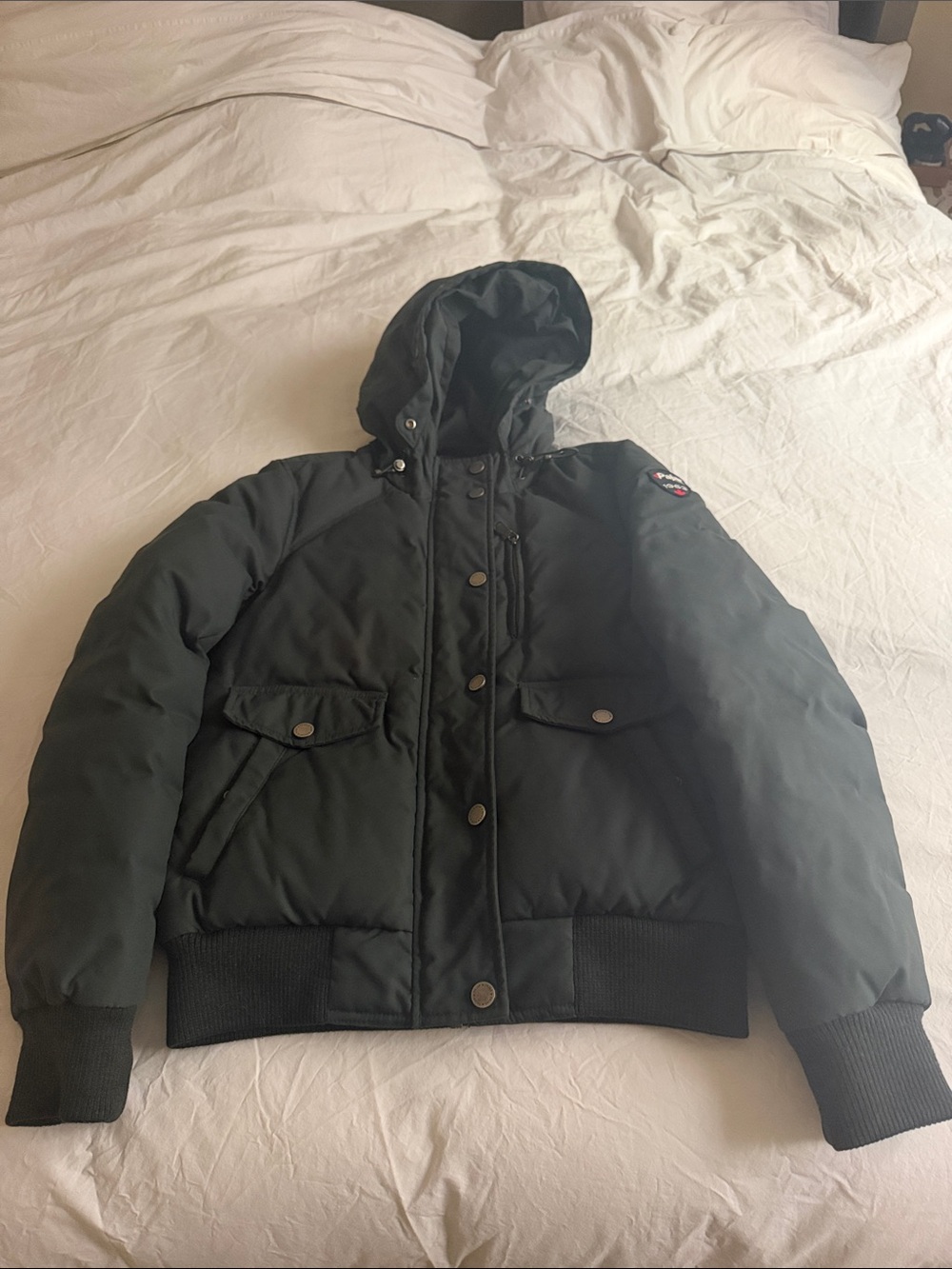 Pajar Women's Black Hooded Puffer Bomber Jacket